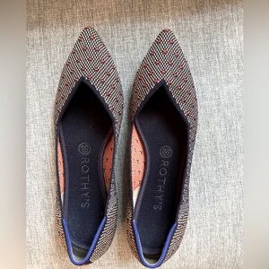 Rothy’s The Point flats in navy, cream and orange size 9